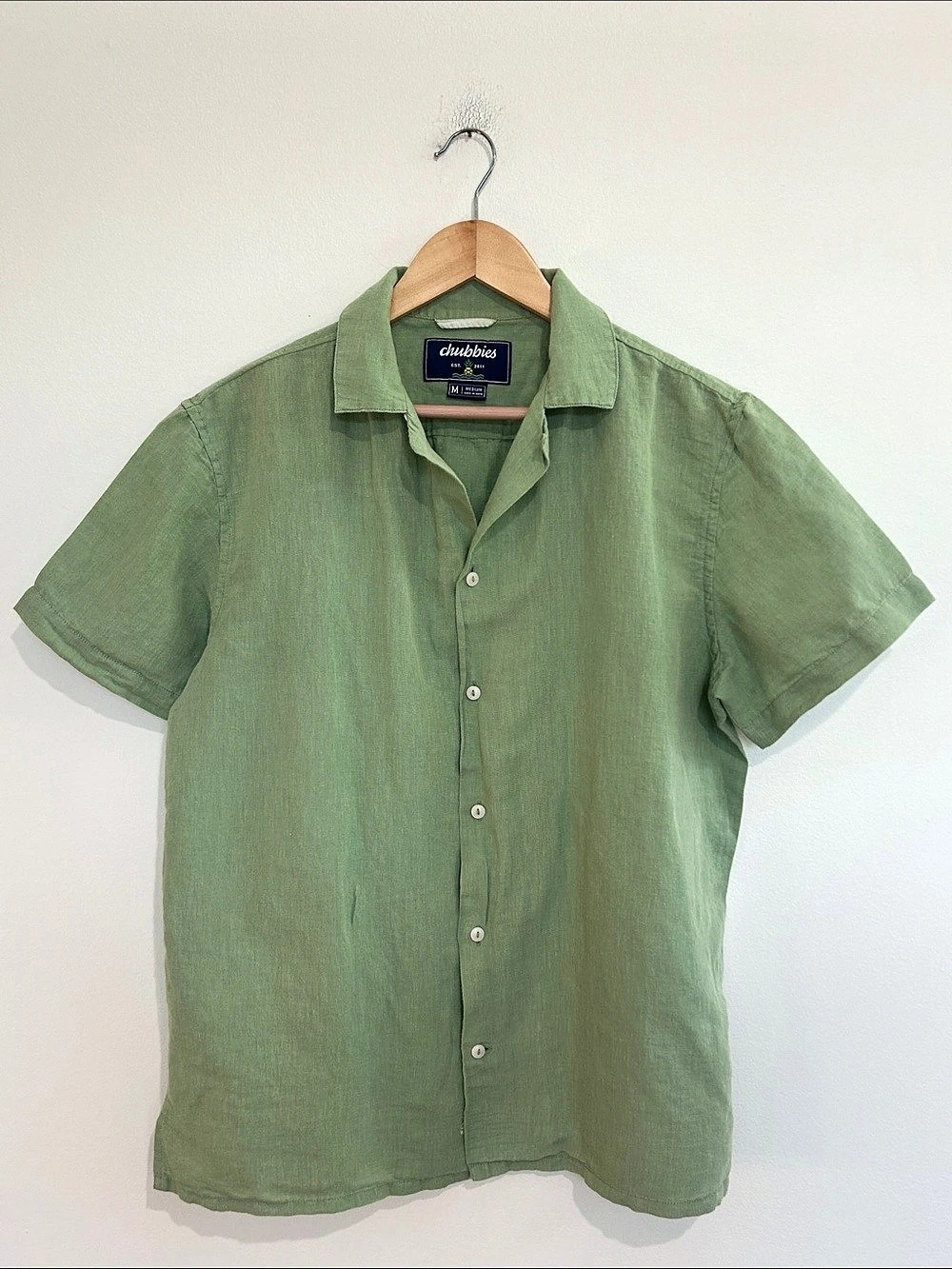 Chubbies Men’s The Green Lagoon Linen Sunday Shirt Size Medium